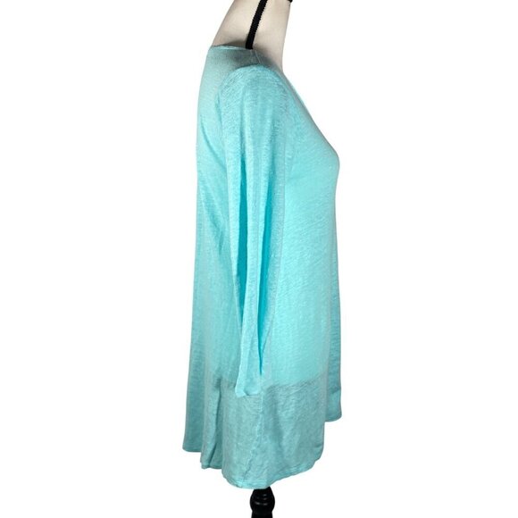 Habitat Womens Aqua Blue Linen Tunic Top 3/4 Sleeve Small Lightweight Relaxed - Picture 2 of 9